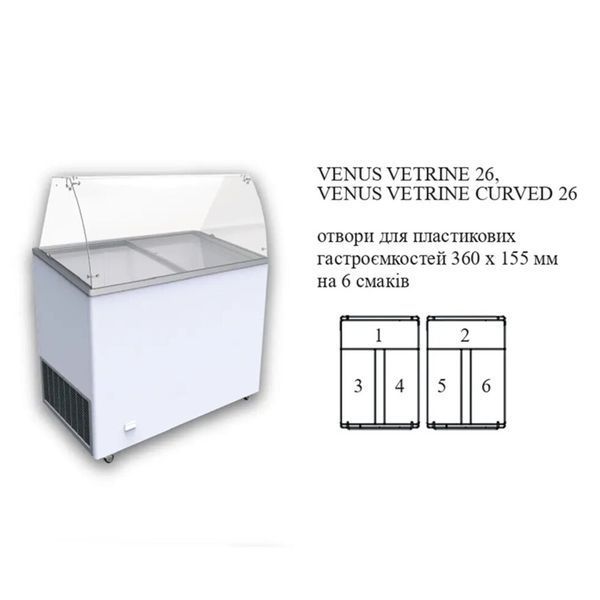 Морозильна вітрина для морозива VENUS 26 VETRINE CURVED ECONOMY Crystal (гнуте скло, без задніх дверей-запасника) (BQ)056361 фото